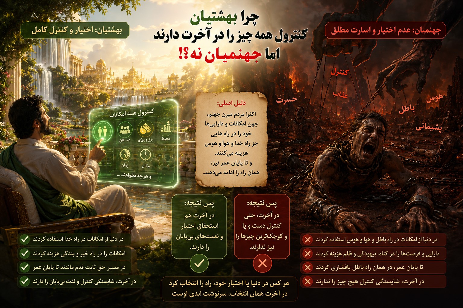 چرا بهشتیان کنترول همه چیز رو در اخرت دارن،اما جهنمیان نه؟!